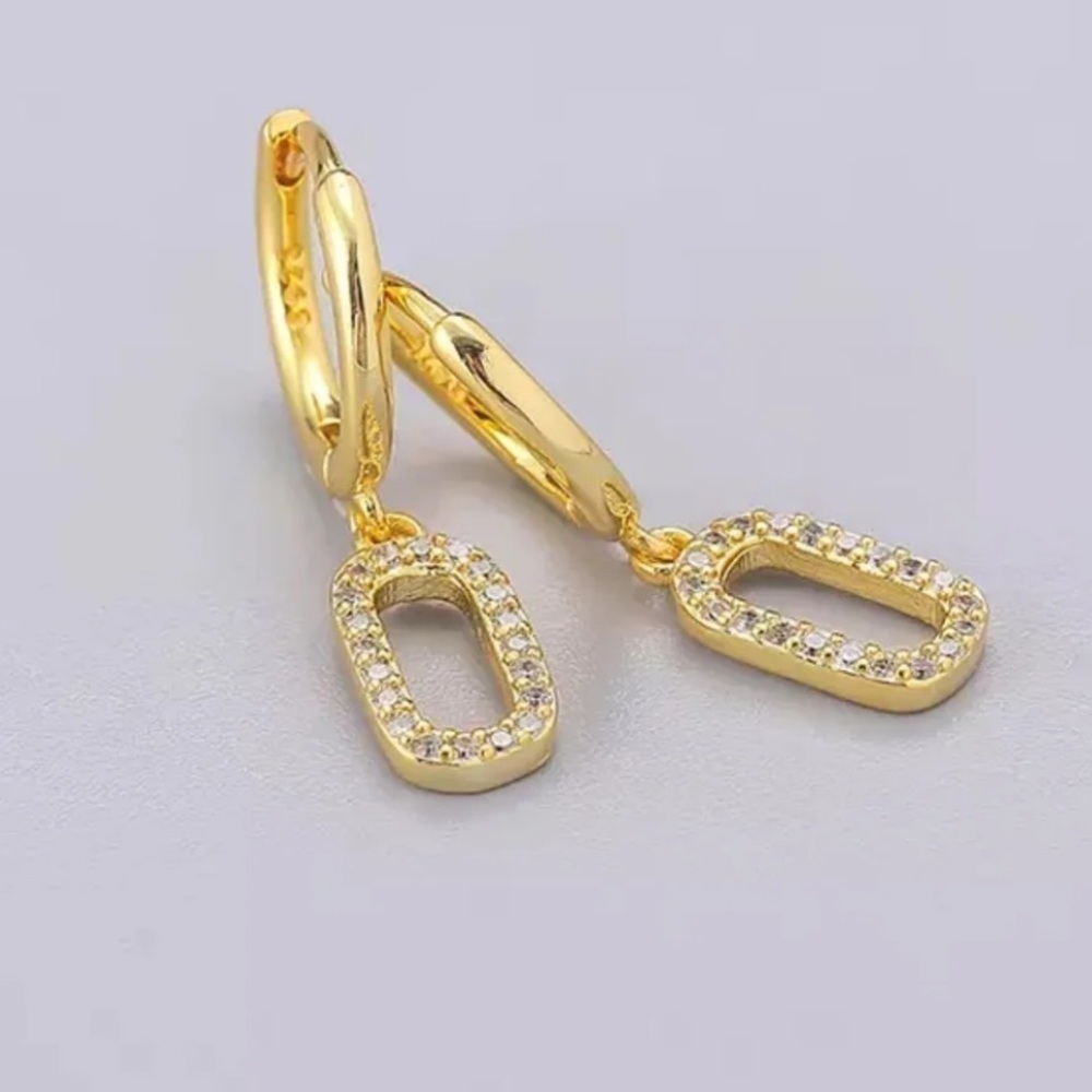 COPY - Gold Crystal Oval Huggie Hoop Dangle Earrings - Picture 4 of 5